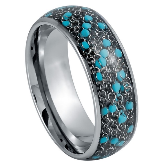 New 8mm Tungsten dome cable chain blue Beads inlay sizes 7 to 15 - Picture 1 of 10